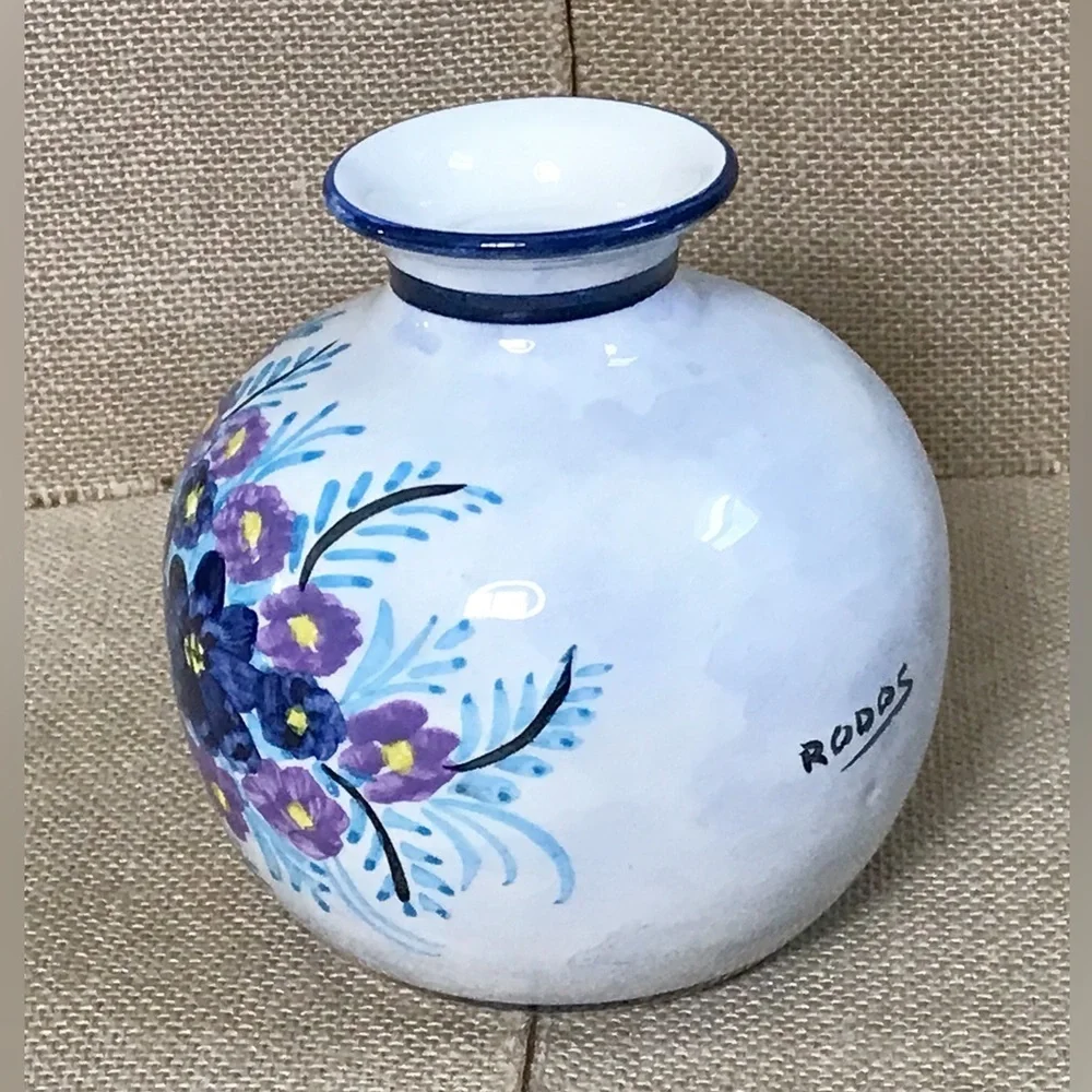 Hand Painted Floral Art Pottery Vase Handmade Greece Romance Cottage Core